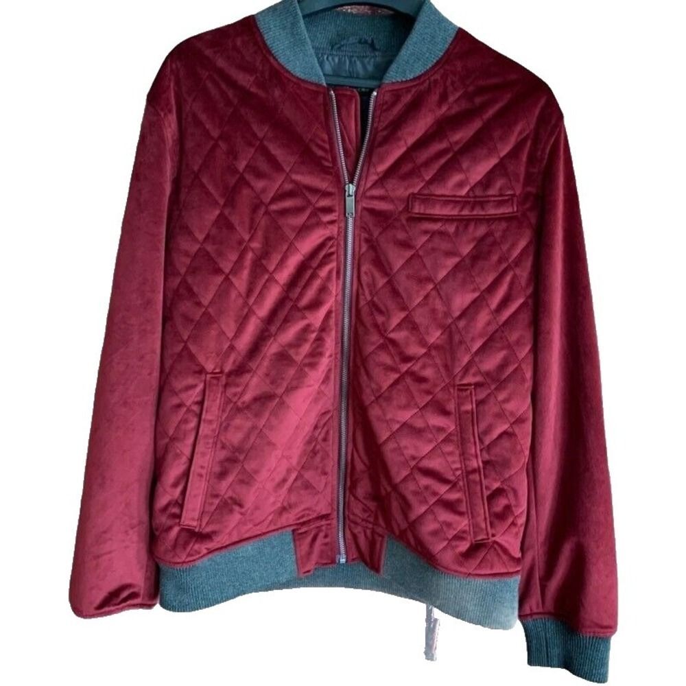 Tasso Elba Mens Jacket Size Medium Quilted Red Full Zip Front Pockets Lux Lounge
